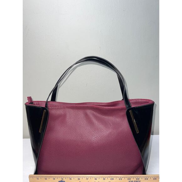 Poverty Flats Structured Tote burgundy & black purse - Picture 3 of 14